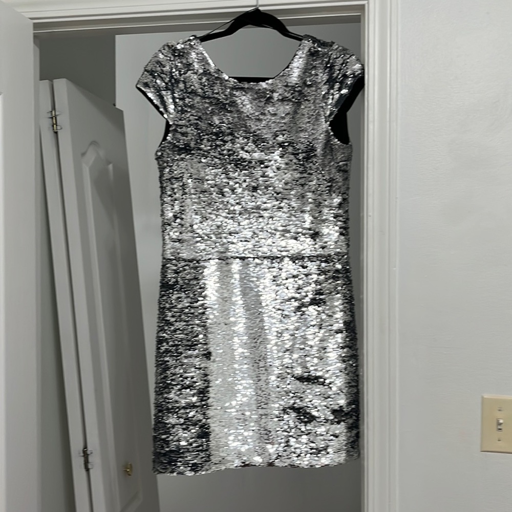 Vince Camuto Silver Sequin Cocktail Dress
